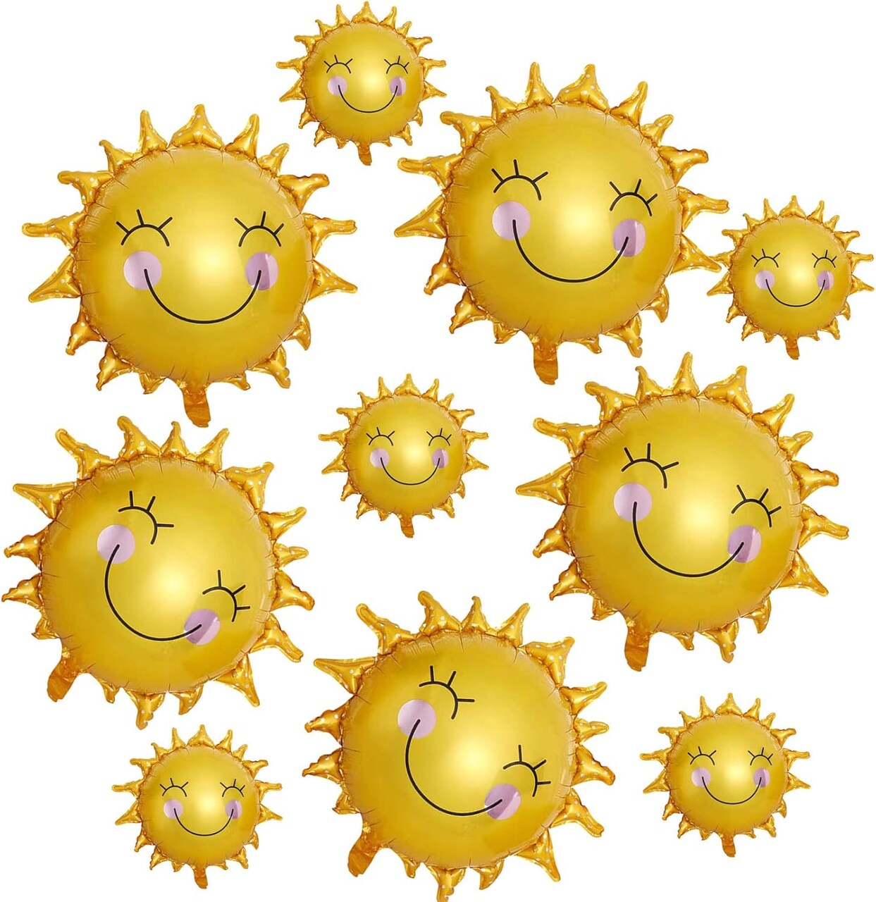 10PCS Sun Smil Foil Balloons Sunshin Aluminum Balloon Gold Summer Sun Helium Mylar Party Balloons